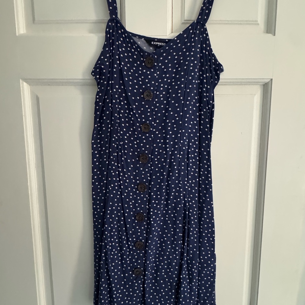 Express Dark Blue Button-Down Midi Dress